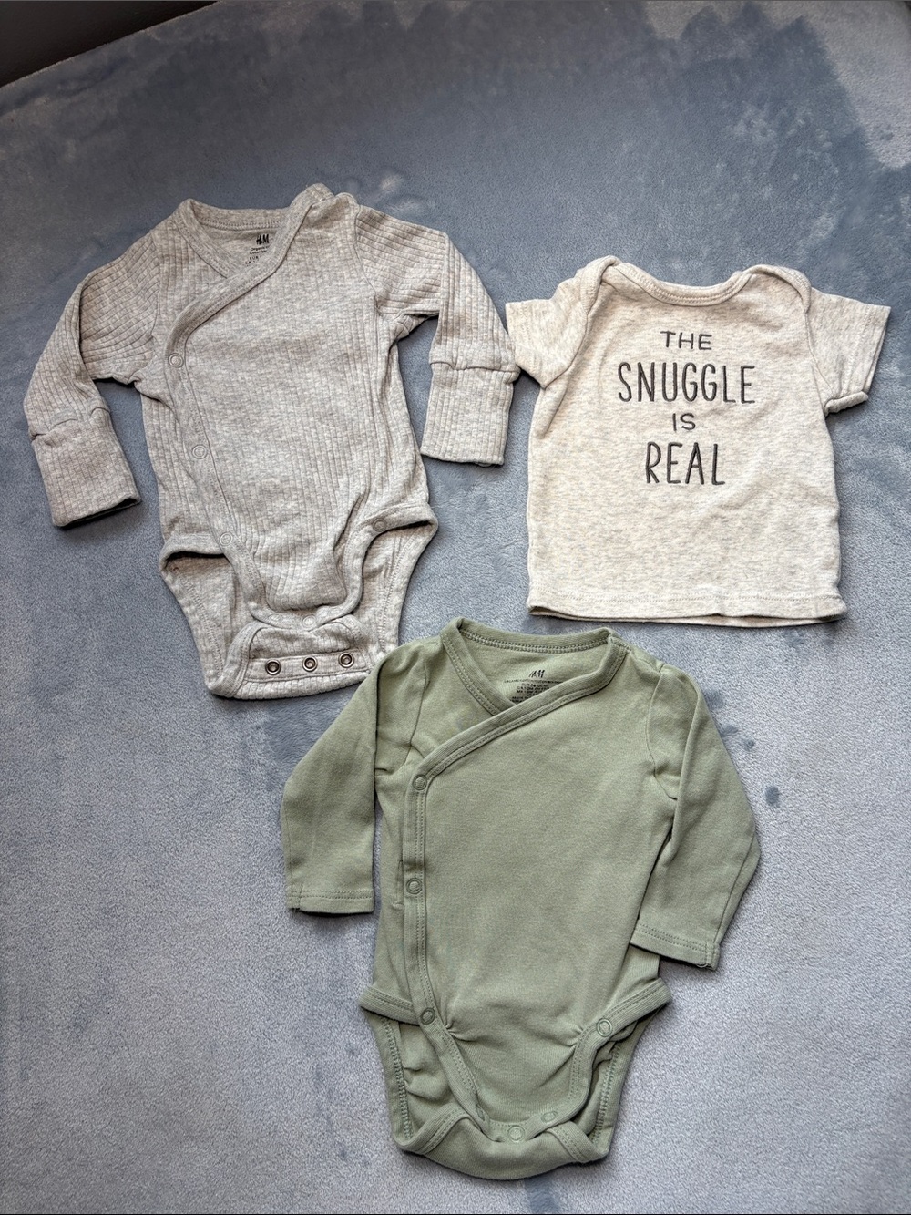 H&M Gray & Sage Baby Bodysuit Trio